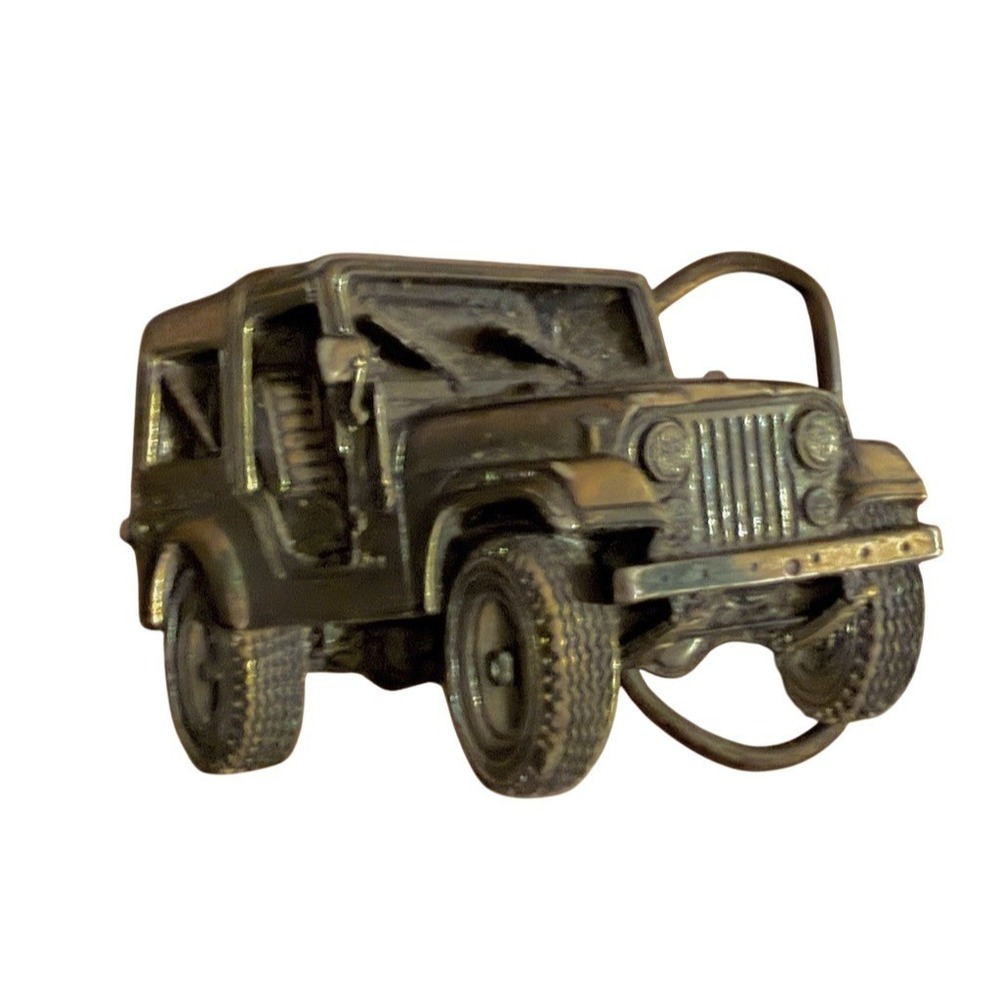 Vintage Jeep 4x4 Belt Buckle Mens Gold Tone 3D Front-End Off-Road 1981